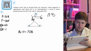 Человек несёт груз на лёгкой палке (см. рисунок). Чтобы удержать в равновесии груз весом 80 - №21997