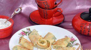 Блины с укропом и соусом Дзадзыки