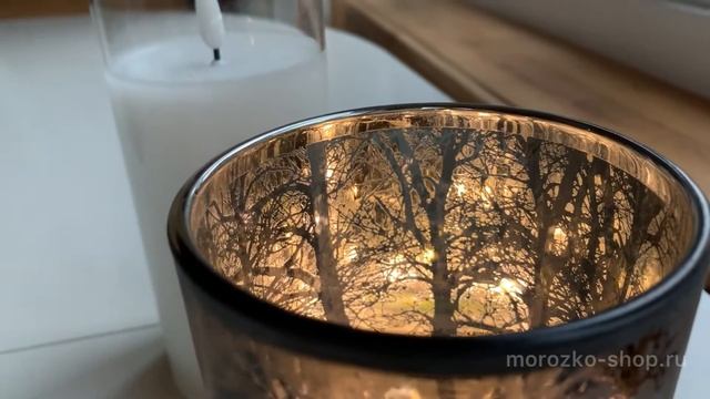 Подсвечник ОЛЕНИ НА ОПУШКЕ стекло прозрачный чёрный