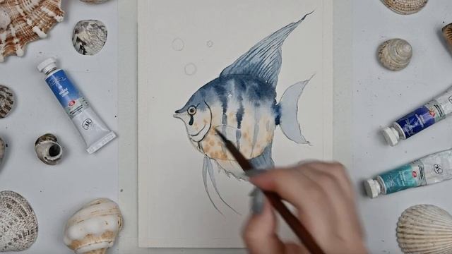 Рисуем рыбку. Уроки рисования. Акварель