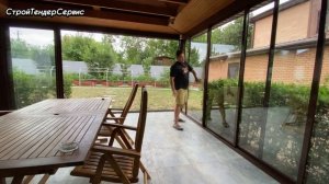 Раздвижное остекление летней беседки с мангалом Алюминиевая раздвижная
