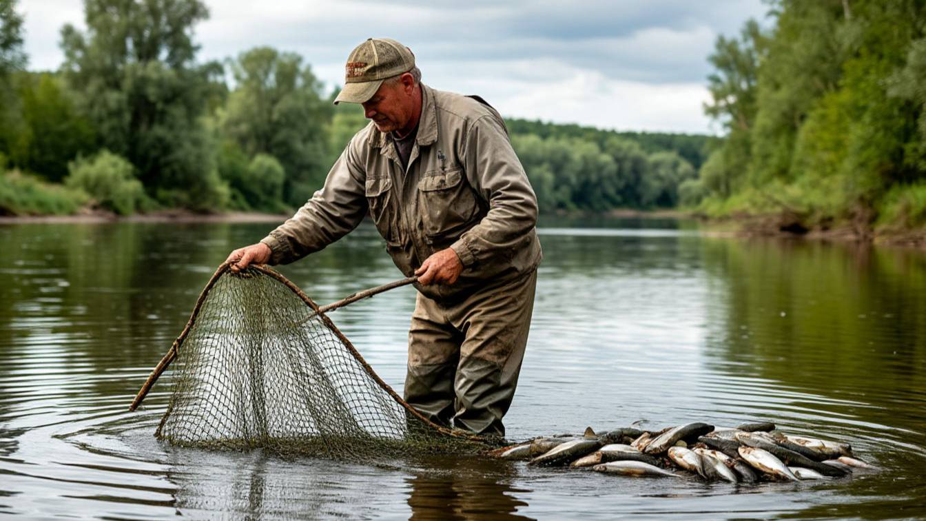 Рыбалка на реке Обь, вытащил рыболовную сеть смотреть онлайн