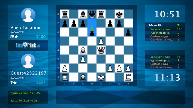 Chess Game Analysis: Guest42522197 - Азиз Гасанов : 1-0 (By ChessFriends.com) смотреть онлайн