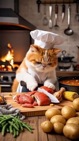 Кот готовит обед