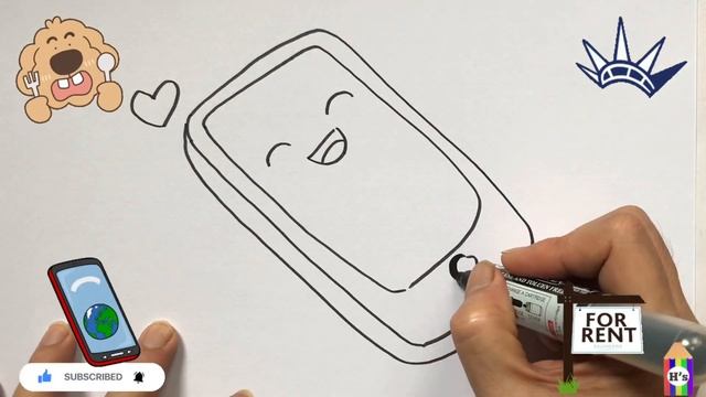 How To Draw a Cute Mobile Phone | рисунок мобильного телефона для детей