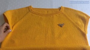 Летний топ спицами реглан сверху "Желтая пчелка"