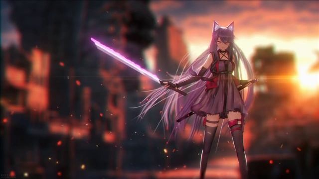 Аниме Девочка с Кошачьими Ушками и Катаной | Girl with Sword from Arknights - Живые Обои