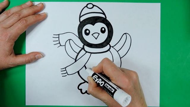 How to draw Christmas Penguin. Easy.  Drawing for kids. Як намалювати різдвяного пінгвіна.