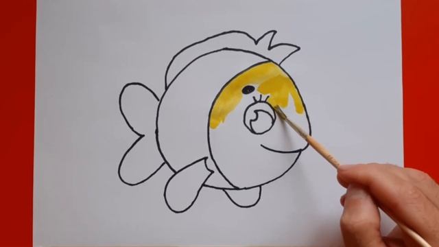 How to Draw a cartoon Fish Cute and Easy, рисуем весёлую рыбку поэтапно. рисунки для раскраски смотреть онлайн