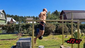 Отжимания на брусьях с доп. весом 72 кг 4 по 6 нон-стопом.