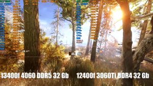13400f, RTX4060, 32 Gb DDR5 6000 MHz vs 12400f, RTX3060Ti, 32 Gb DDR4 3200MHz. В играх FullHD