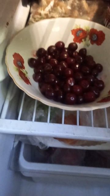 Вишня в глубокой тарелке в холодильнике, а под ней вни? смотреть онлайн