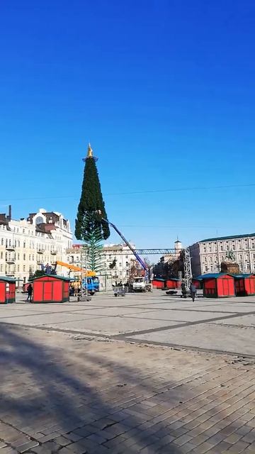 Установка и монтаж главной новогодней ёлки в Киеве. 6.12