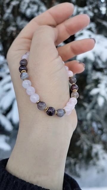Браслет из розового кварца агата и граната