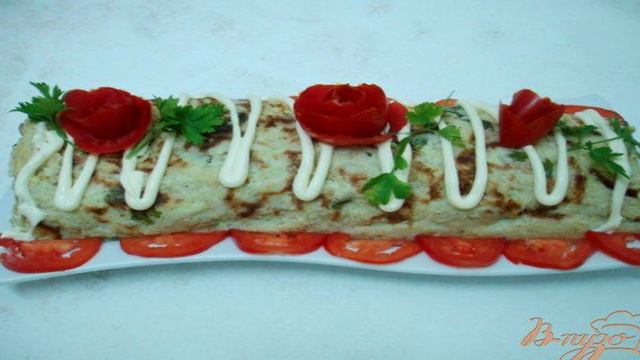 Кабачковый рулет с опятами