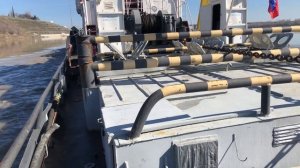 Towboat. Pushing Floating Crane. 4K