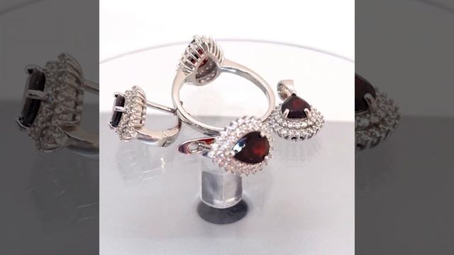 Темный оранжево-красный гранат и куб цирконий 925 #сере? смотреть онлайн