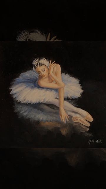 Картина авторская "Лебединое озеро". Художник - Сэм Айр. Холст/Масло, 30х30см смотреть онлайн