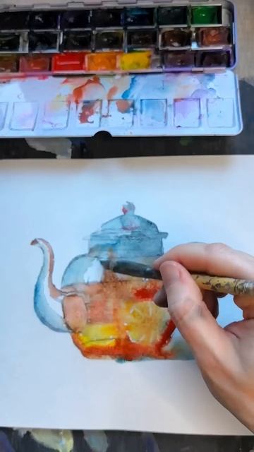 Скетч акварелью. Стеклянный чайник. Ускоренное рисова смотреть онлайн