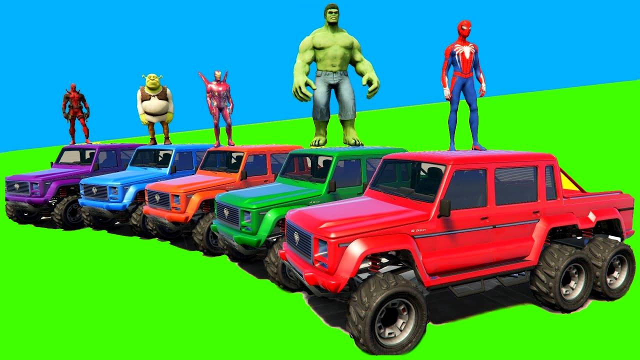Мультфильм с красочными машинками для супергероев и детей с детскими песенками