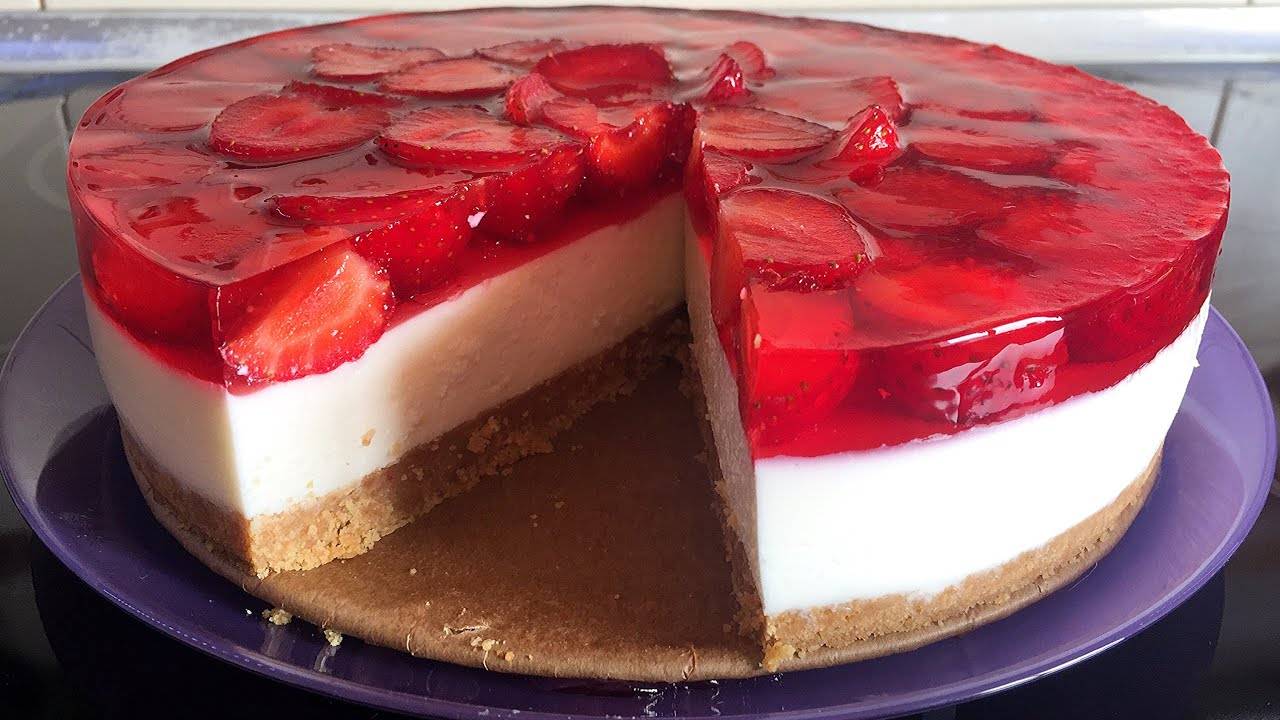 ЧИЗКЕЙК с клубникой🍓Творожный Торт Без Выпечки! С Клубникой и Желе!