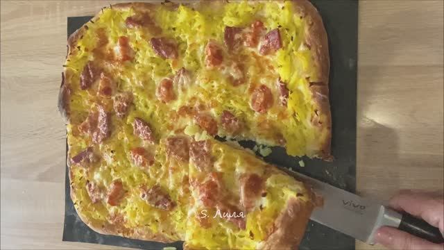 Открытый пирог с картошкой. Тесто холодным брожением.