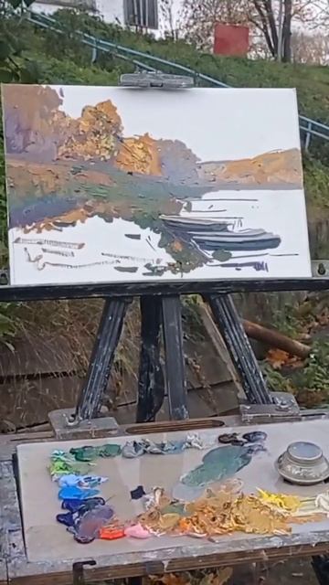 Осень у реки Красивая меча. #autumn #painting #art #river #impressionism #м? смотреть онлайн