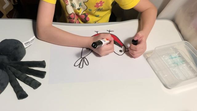 С паучком из майнкрафт рисуем снегиря
