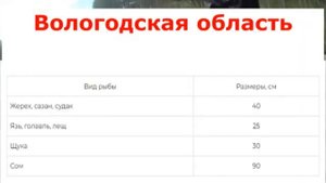Допустимые размеры рыбы для вылова ПО РЕГИОНАМ в 2025 го