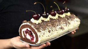 Идеальный десерт с вишней! Шоколадный Рулет Чёрный лес.