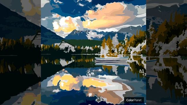 Лодочка на озере в горах. Красочные картины на заказ. Отдых с пользой, релаксация.