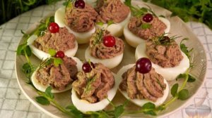Нежная и яркая закуска. ЯЙЦА, ФАРШИРОВАННЫЕ ПЕЧЕНЬЮ