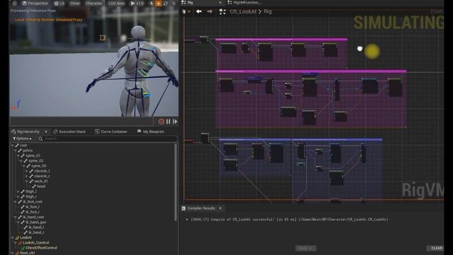 Делаю игру в одиночку на Unreal Engine 5  | "LookAt" через ControlRig, тест поворота головы и спины.