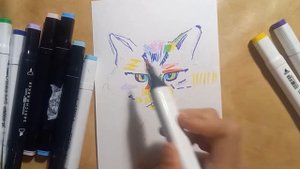 Скетчинг кот маркерами/ cat drawing with markers😺