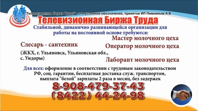 19 06 19 РАБОТА В УЛЬЯНОВСКЕ Телевизионная Биржа Труда 1 смотреть онлайн