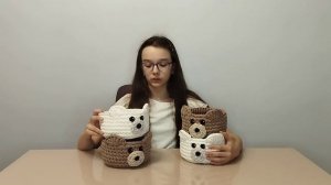 Обзор корзинок ручной работы из трикотажной пряжи Мишка