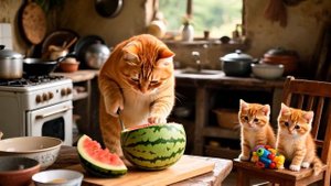 Mama cat cooks delicious food every day&for kittens & a collection#cat #cooking