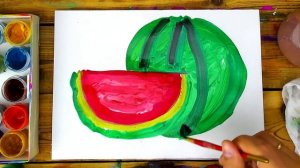 Рисуем КРАСКАМИ сочный АРБУЗ  гуашь для детей 1080p