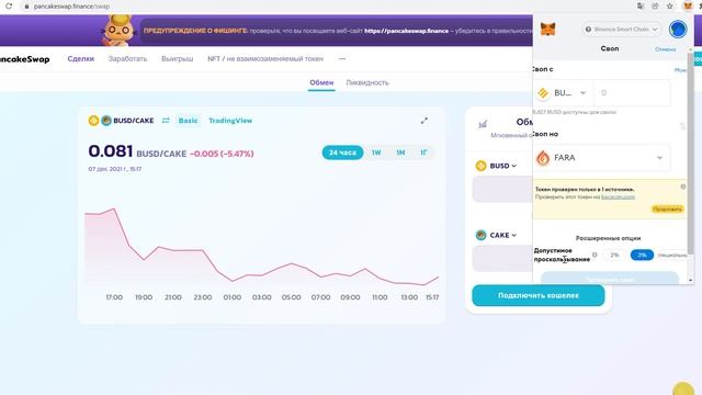 Обмен, если не находится токен на Pancakeswap или других биржах.  Проскальзывание и стоимость газа..