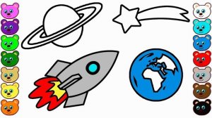 Узнать Цвета Для Детей С Космической Ракетой И Планетами | Раскраска Для Детей