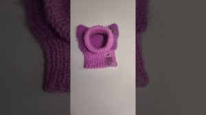 Вязаная шапочка для собачки из пряжи пух-норки 💗 лилового цвета