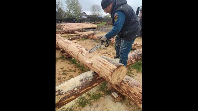 Рубим сруб под дождем