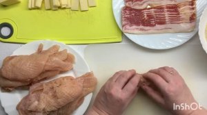 Куриные рулетики с сыром в беконе и в сухарях. Пальчик?