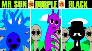 Невероятный Sprunki Definitive, но смешайте MR Sun против Durple vs Black во всех фазах разных