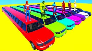 ЧЕЛОВЕК-ПАУК и Цветные Длинные Машинки с Супергероями Гонка Челлендж Мультфильм для детей