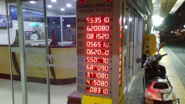 Курсы валют в обменном пункте. Аланья, Турция, июль 2019г. смотреть онлайн