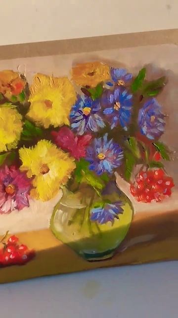 Осенний букет в вазе. Масло.оргалит. #art #рекомендации смотреть онлайн