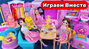 Играем в куклы Барби 🎀 Набор принцессы Барби: спальня и кухня 🎀 Видео для детей