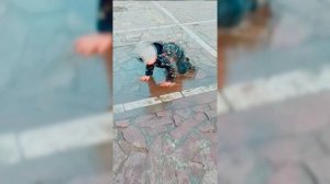 Упал в лужу. Малыш Саша радость в луже. 水たまりの中の赤ちゃん  baby in a puddle.