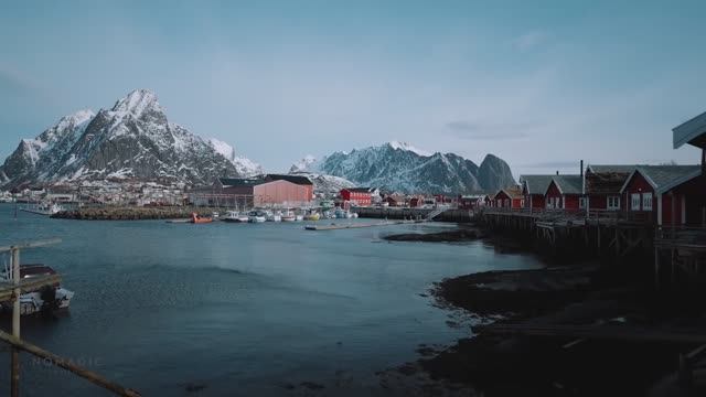 Ветреная прогулка в Рейне, Лофотенские острова, Норвегия 4k